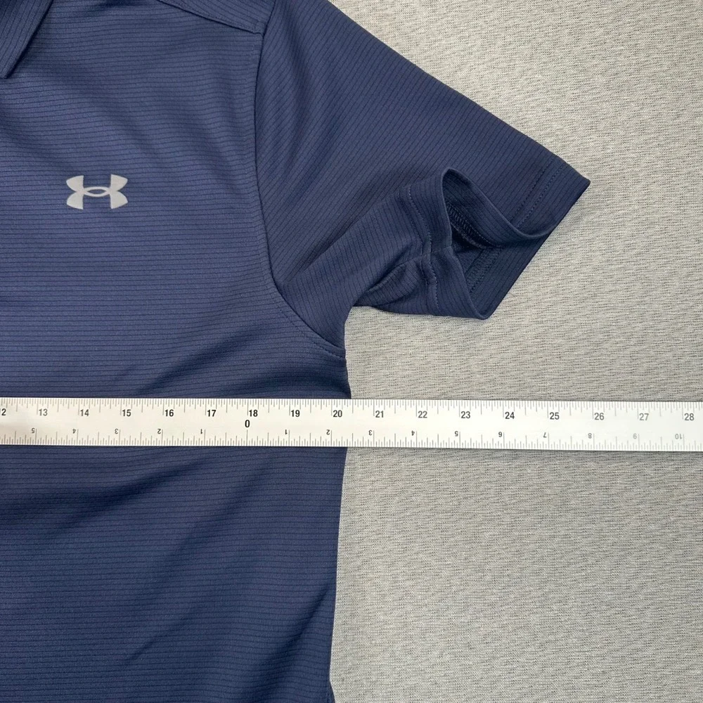 Under Armour Polo Shirt Men Medium Navy Blue Micro Stripe Loose Fit Short Sleeve